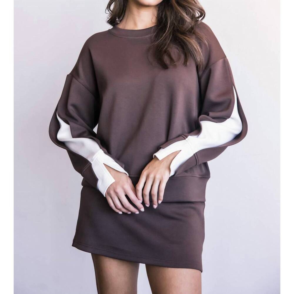 NEW P.CILL layered long sleeve round neck top in cocoa